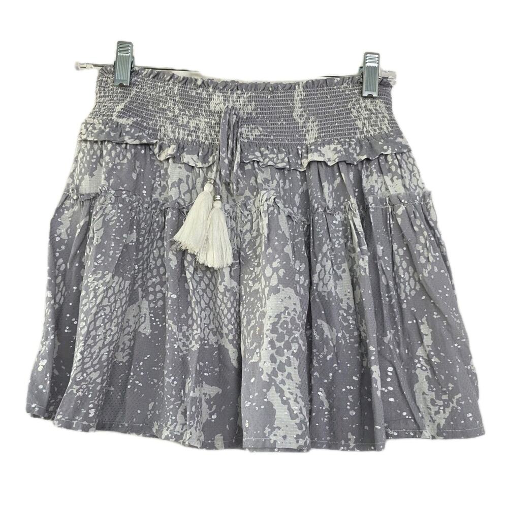 Surf Gypsy Women's M Tiered Mini Skirt Micro Gray‎ Snake Boho Viscose